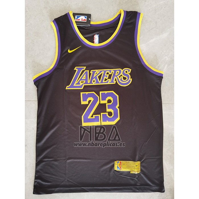 Camiseta Los Angeles Lakers LeBron James NO 23 Earned 2020-21 Negro